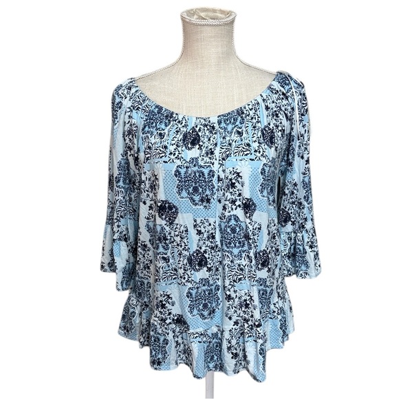 Style & Co. Tops - NWT Style & Co 3/4 Long Sleeve Blouse Shirt Blue Pattern Womens M